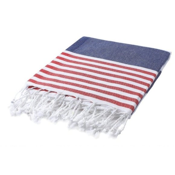 Sand Free Red White & Blue Turkish Cotton Beach Bath Towel - Picture 8 of 8